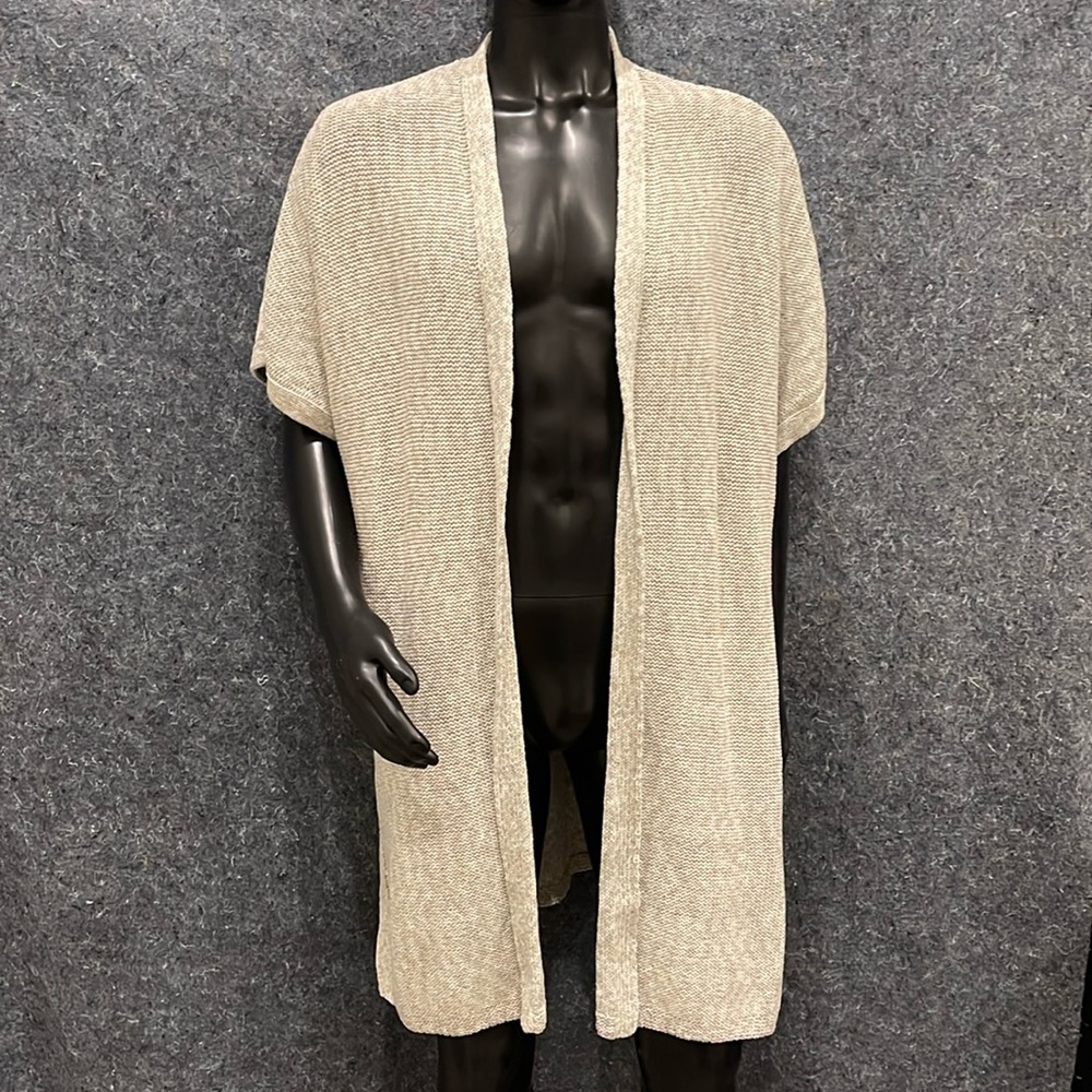 J JIll WOMENS LARGE Gray White Soft Knit Short Sleeve Accent Top Jacket
